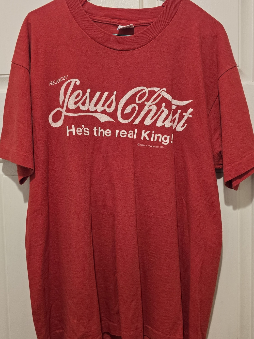 Vintage Jesus Christ He's The Real King T Shirt Red Fruit of the Loom Large